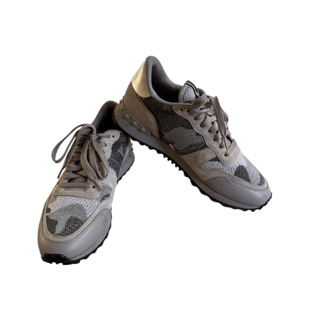 Valentino Garavani Rockrunner Sneakers In Camouflage Suede And Mesh Grey 38.5
